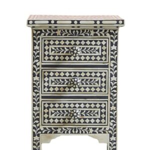 Bone Inlay Floral 3 Drawers Bedside - Image 7