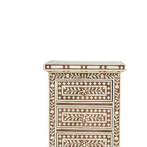 Bone Inlay Floral 3 Drawers Bedside - Image 3