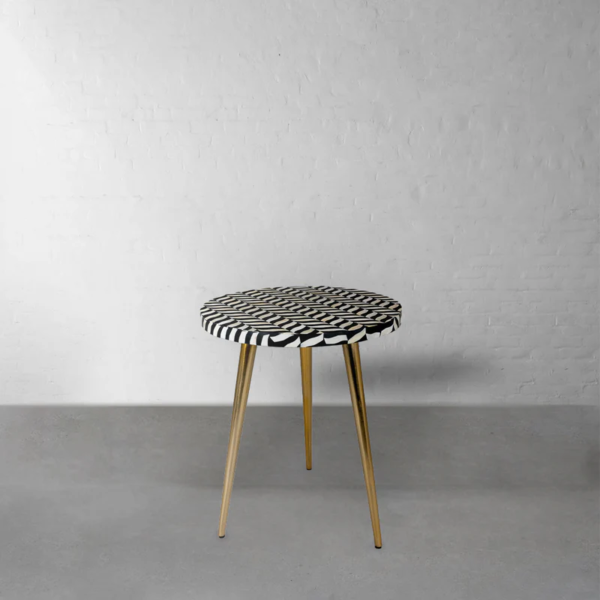 Inlay Round Side Table with Three Gold Legs- Coiled