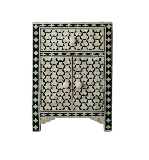 Black Bone Inlay Targua 1 Drawer 2 Door Bedside Table
