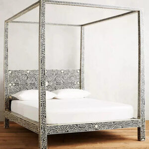 Bone Inlay Four Poster Bed Black - Image 4