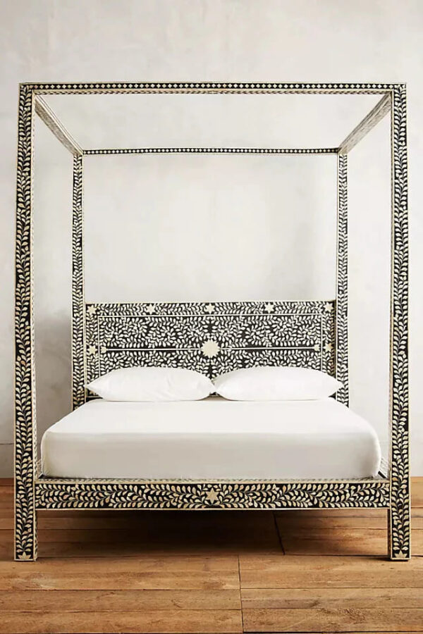 Bone Inlay Four Poster Bed Black