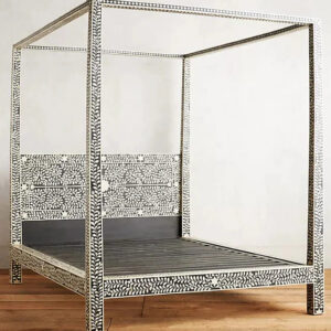 Bone Inlay Four Poster Bed Black - Image 3