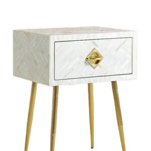 Optical Bone Inlay 1 Drawer Bedside White - Image 4