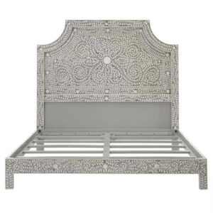 Floral Bone Inlay King Bed In Grey - Image 2