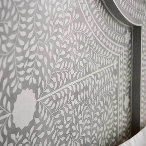 Floral Bone Inlay King Bed In Grey - Image 3
