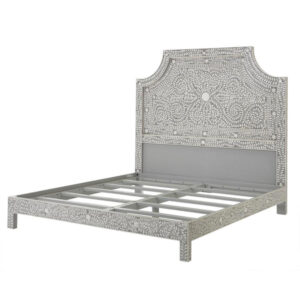 Floral Bone Inlay King Bed In Grey - Image 4