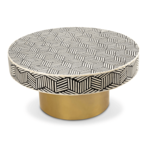 Bone inlay zig zag round center coffee table with brass base - Image 5