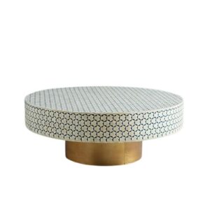 Bone inlay zig zag round center coffee table with brass base - Image 4