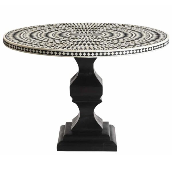 Diamond Bone Inlay Round Floral Dining Table Black