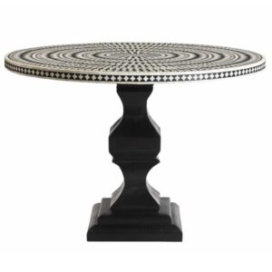 Diamond Bone Inlay Round Floral Dining Table Black - Image 4