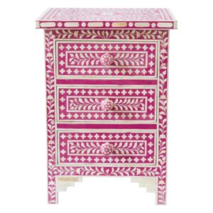 Bone Inlay Floral 3 Drawers Bedside - Image 6