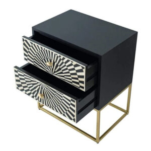 Bone Inlay Illusion 2 Drawers Bedside Table Black - Image 3