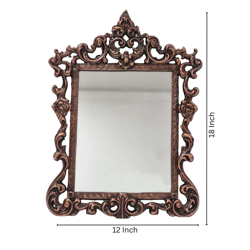 Vintage Copper Chambray Carved Mirror in Metal Frame