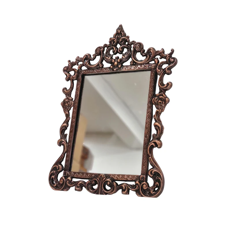 Vintage Copper Chambray Carved Mirror in Metal Frame - Image 2