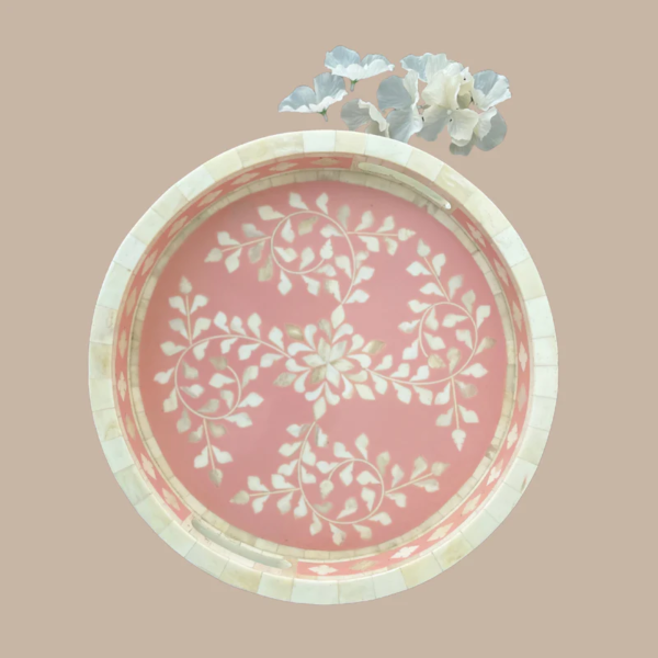 Bone Inlay Leaf Tray - Pink