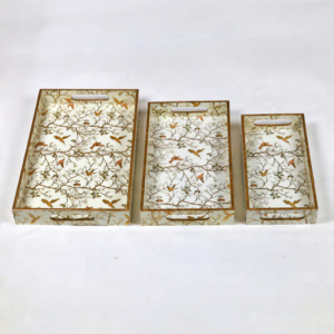 White Bird Floral Printed Wooden Tray- Set of 3 - Image 5