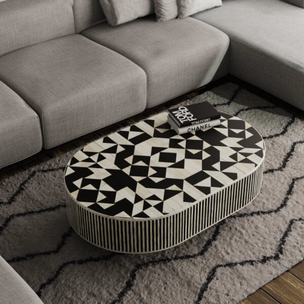 Black Jordan Kingsley Bone Inlay Oval Coffee Table