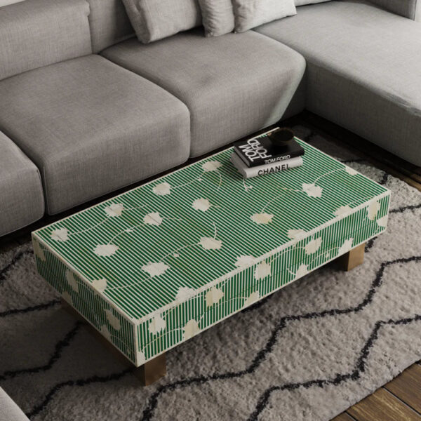 Bone inlay floral blossom rectangular coffee table Size.