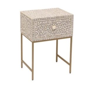 Bone inlay floral design bedside table nightstand - Image 2