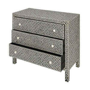 Handmade Bone Inlay Geometric Chest of Three drawers - Image 3