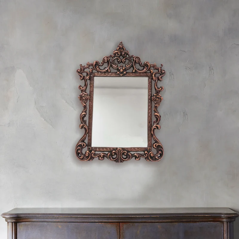 Vintage Copper Chambray Carved Mirror in Metal Frame - Image 4