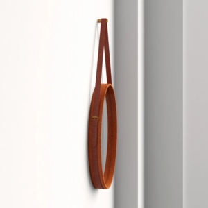 Leather Round Hanging Mirror with Belt- Tan Brown - Image 4