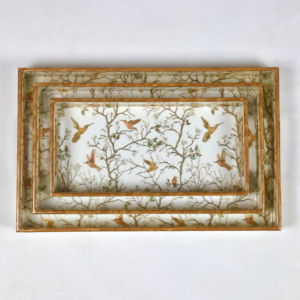 White Bird Floral Printed Wooden Tray- Set of 3 - Image 3